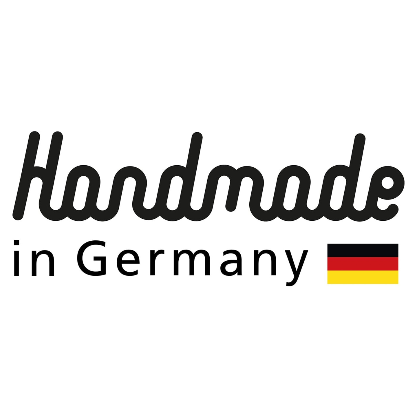 Handmade in Germany, with German flag, black, red, and gold colors.