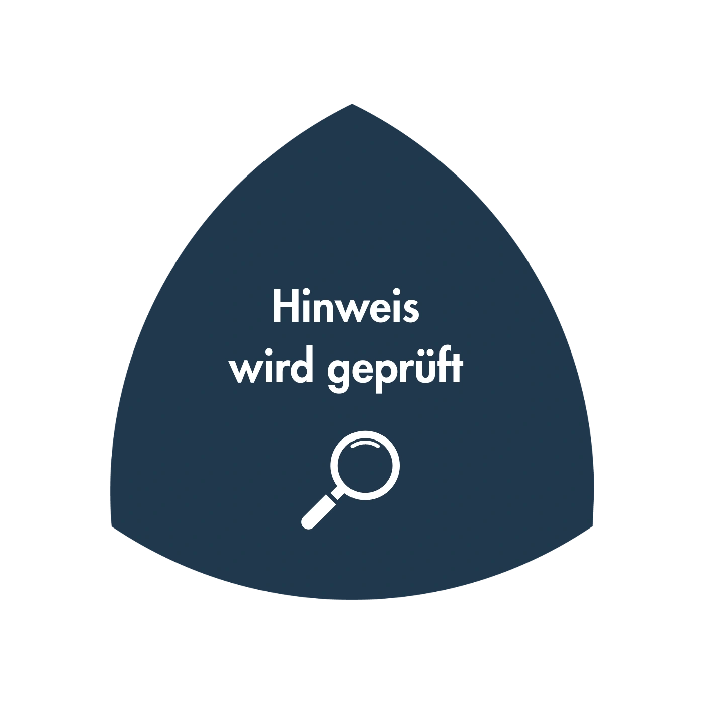 Blauer Hintergrund mit Text 'Hinweis wird geprüft' und Lupe.
