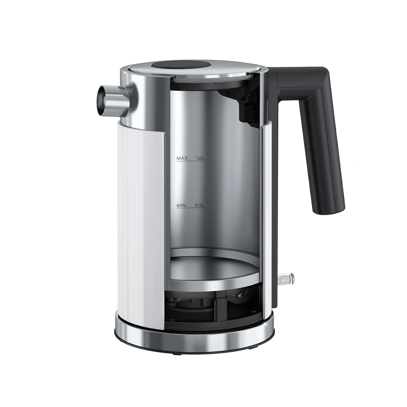 Wasserkocher, Edelstahl, weiß, Schnitt, Innenleben, Griff, Deckel, max. 1,0L, min. 0,5L