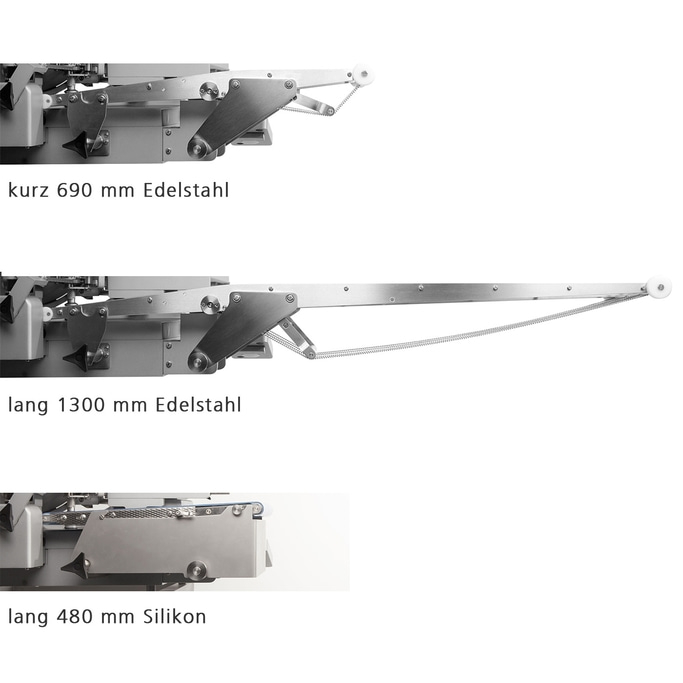 Maschinenteile aus Edelstahl und Silikon in verschiedenen Größen