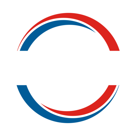 LED-Sicherheitskontrolle, blau und rot, auf grünem Hintergrund, Logo
