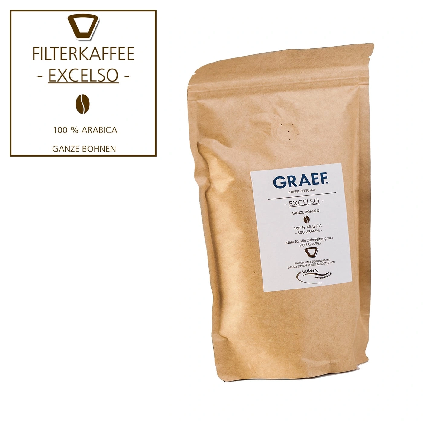 Kaffeepackung mit Filterkaffee, 100% Arabica, Ganze Bohnen, EXCELSO, GRAEF.
