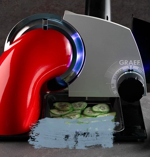 Graef Allesschneider mit Gurkenscheiben, rot und silber