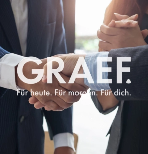 Händedruck mit GRAEF-Logo und dem Slogan: Für heute. Für morgen. Für dich.