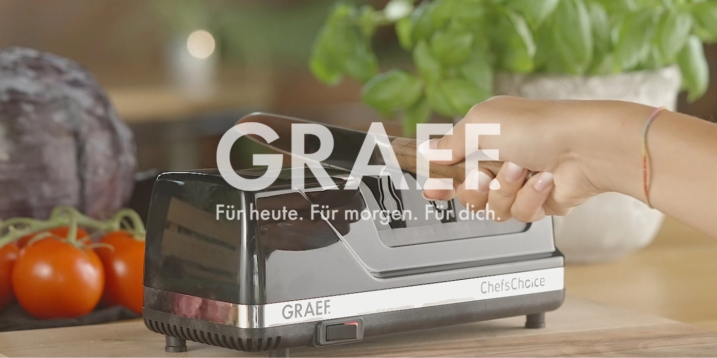 GRAEF-Messerschärfer mit Text: Für heute. Für morgen. Für dich.