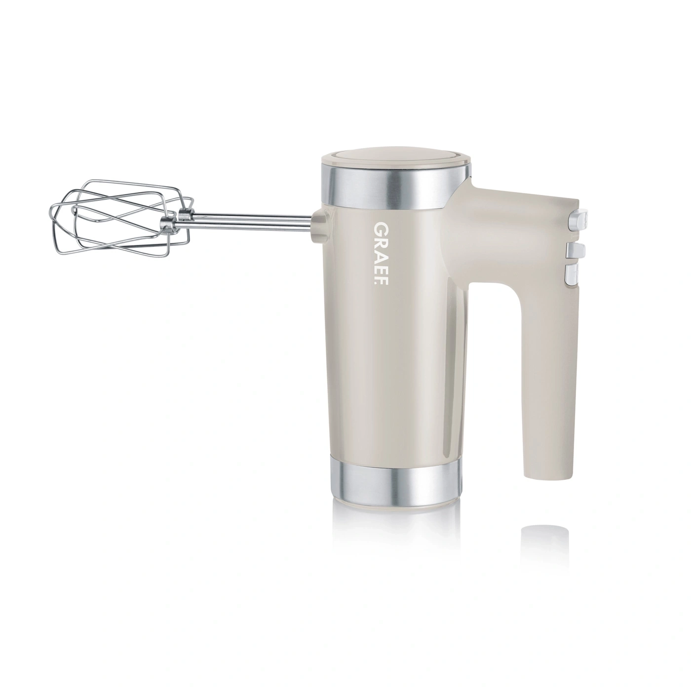 Handmixer, beige, Marke GRAEF, mit Schneebesen, Küchengerät, isoliert, weißer Hintergrund