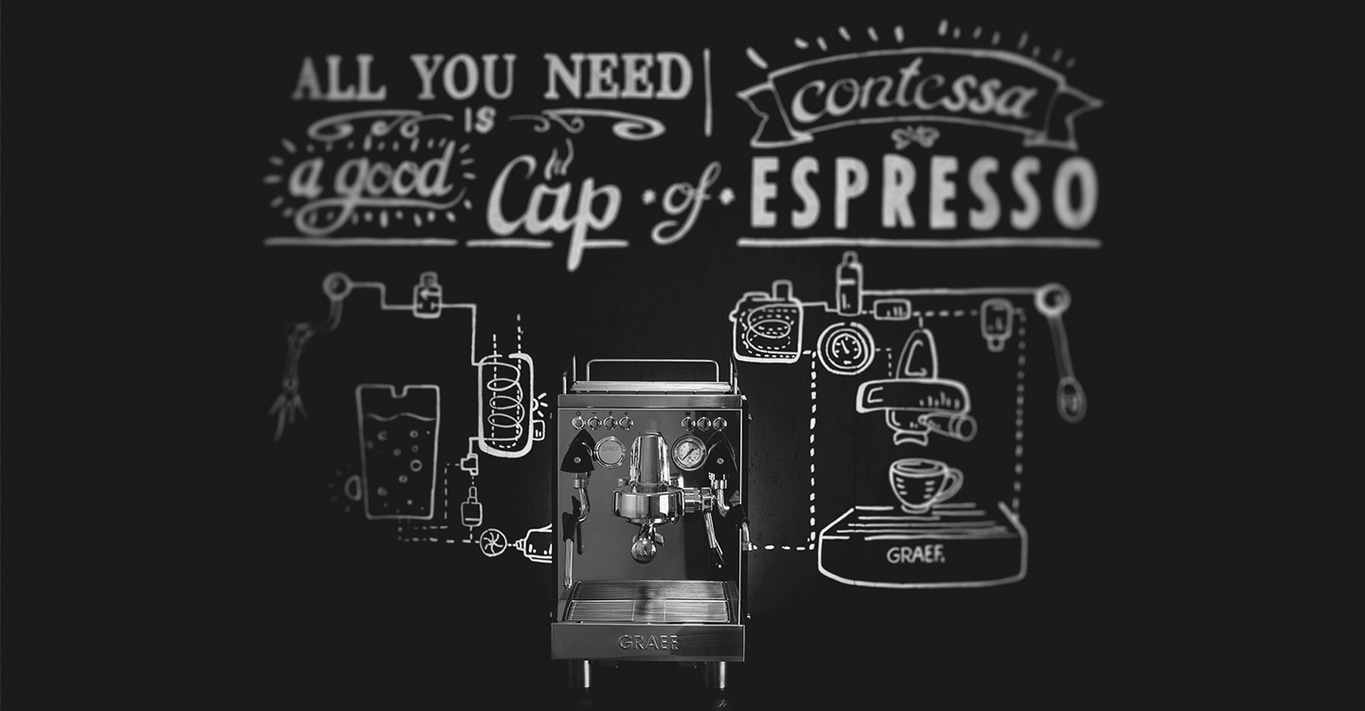 Espressomaschine mit Text: Alles, was Sie brauchen, ist eine gute Tasse Espresso.