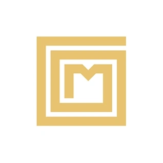 Goldenes Logo mit den Buchstaben GM in einem quadratischen Rahmen
