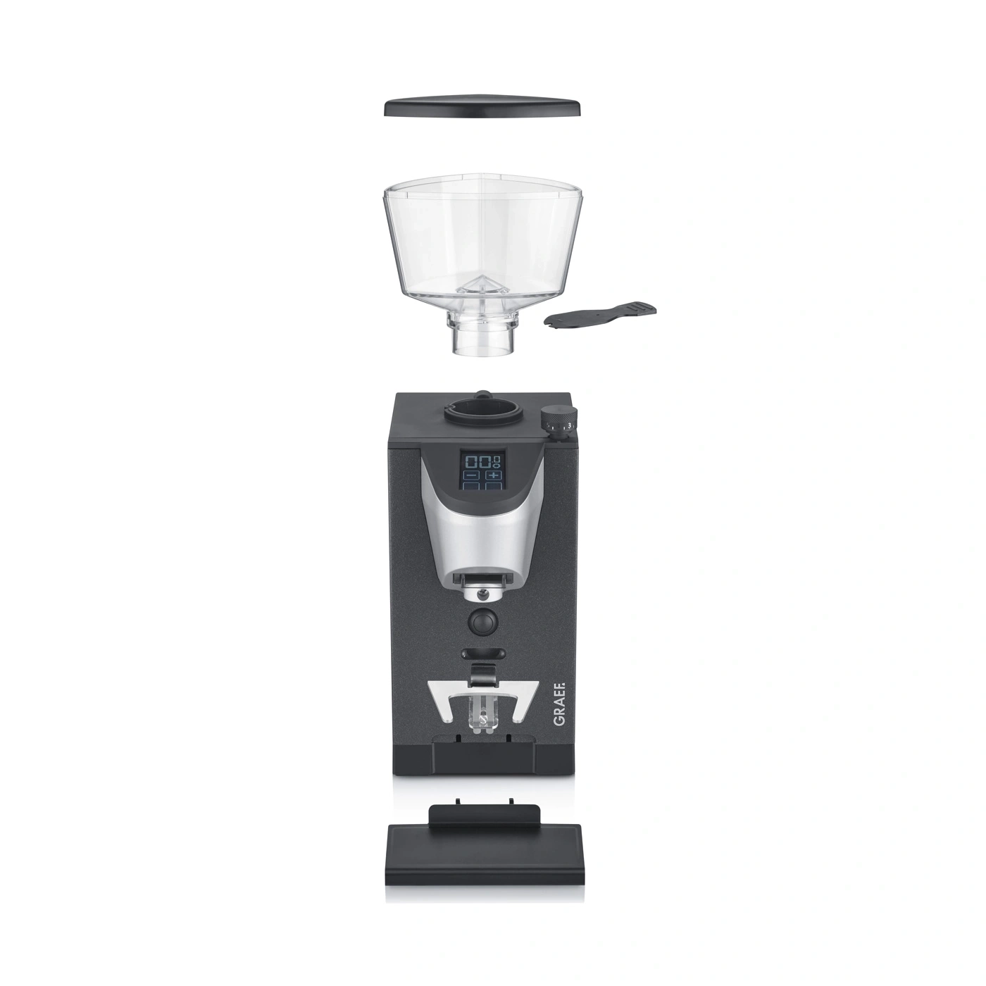 Kaffeemühle, zerlegt, Einzelteile, Mahlwerk, Behälter, Bedienfeld, Auffangschale, GRAEF