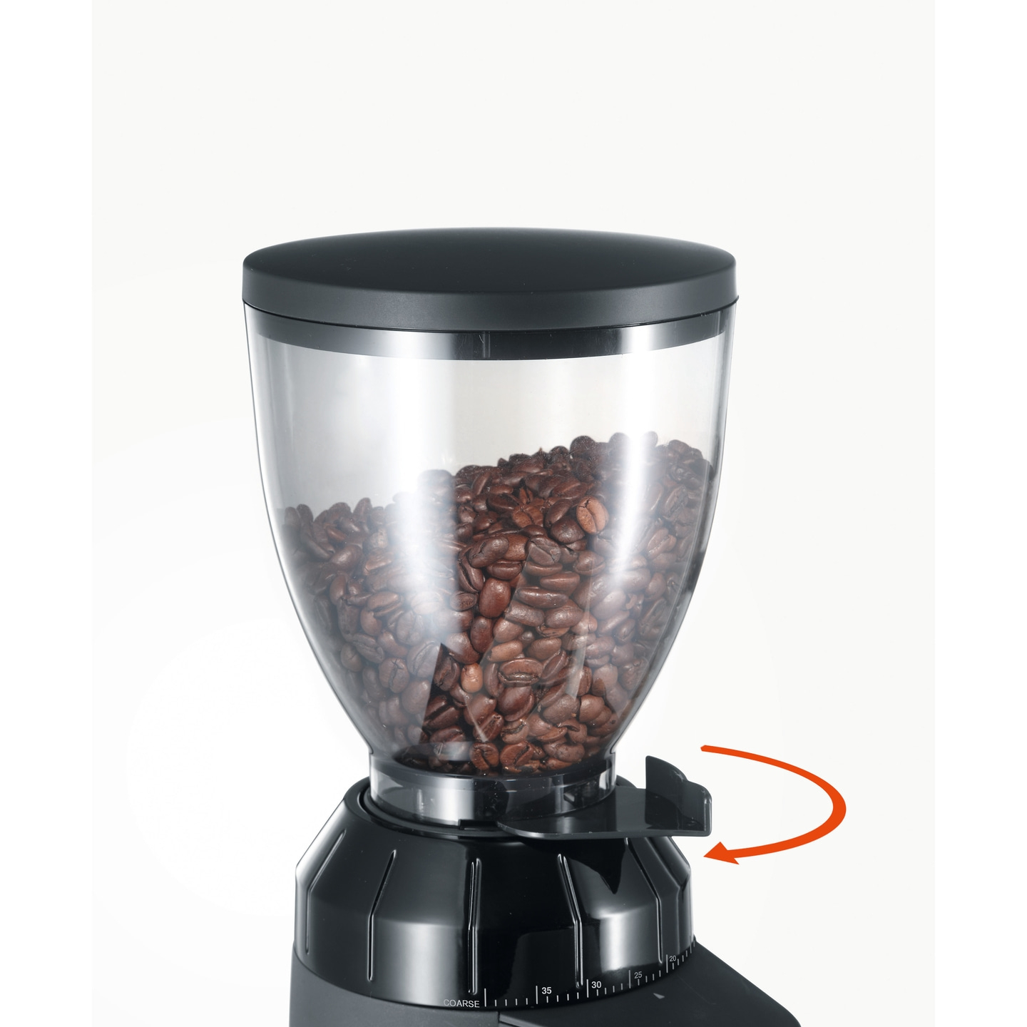 Moulin à café avec grains et cadran de réglage de la mouture