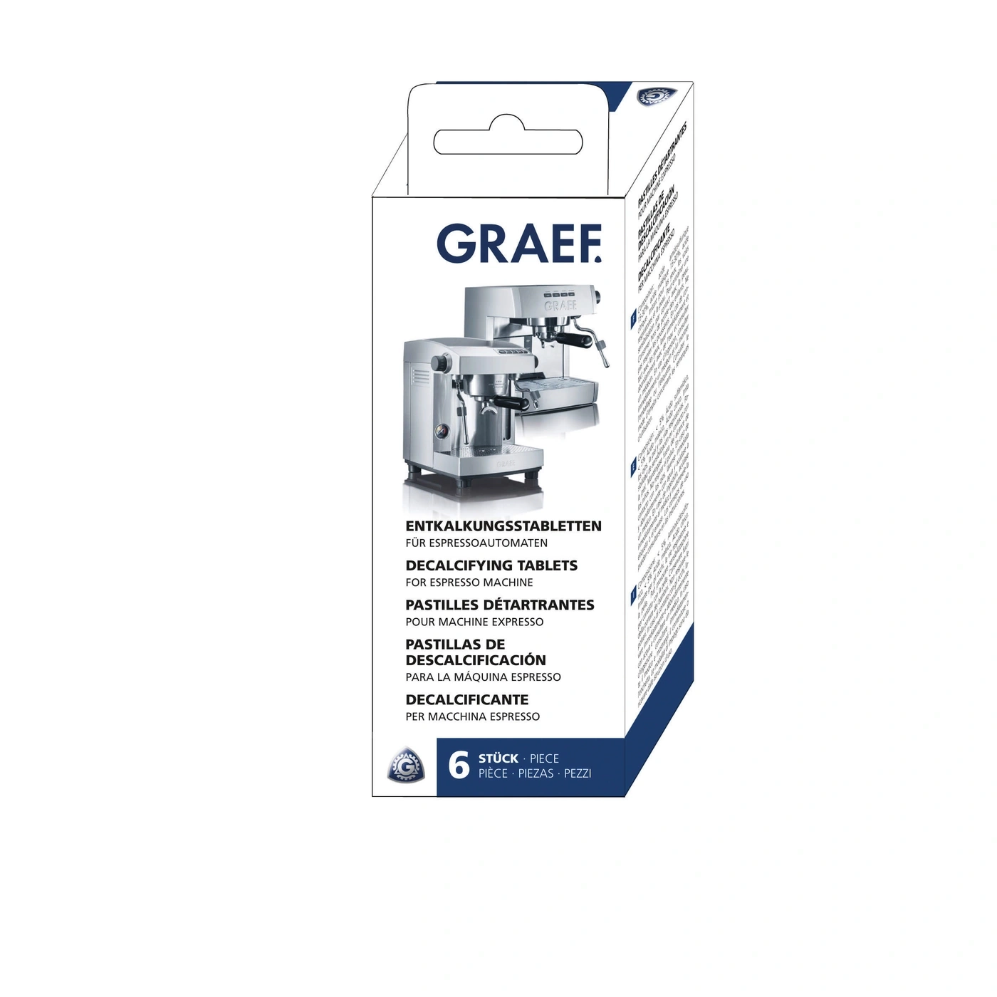 Entkalkungstabletten für Espressomaschinen, 6 Stück, GRAEF-Produkt, weißer Karton