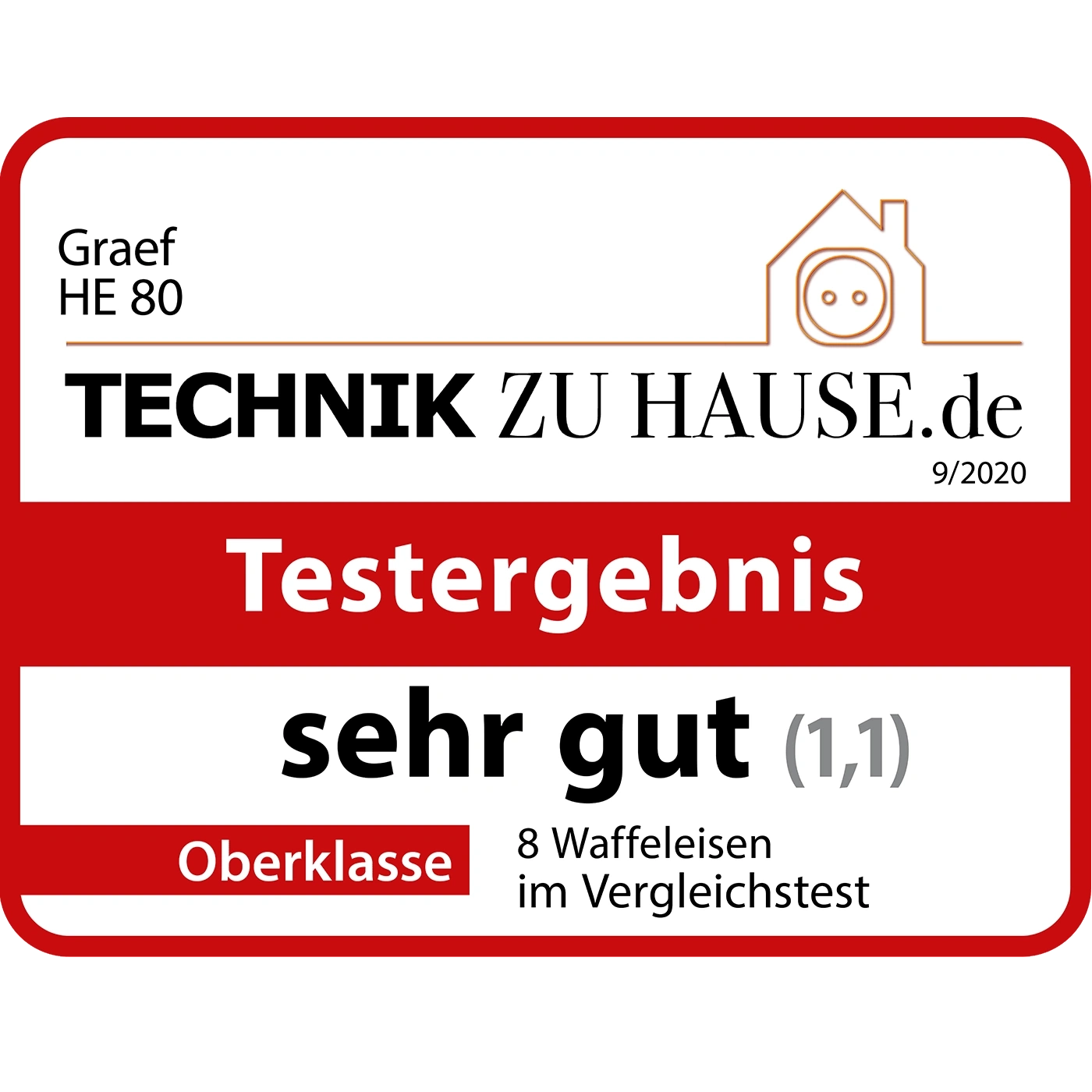 Graef HE 80, Testergebnis sehr gut (1,1), Oberklasse, 8 Waffeleisen im Vergleichstest
