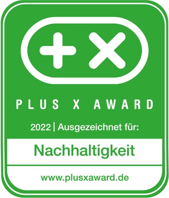 PLUS X AWARD 2022 für Nachhaltigkeit, ausgezeichnet von www.plusxaward.de