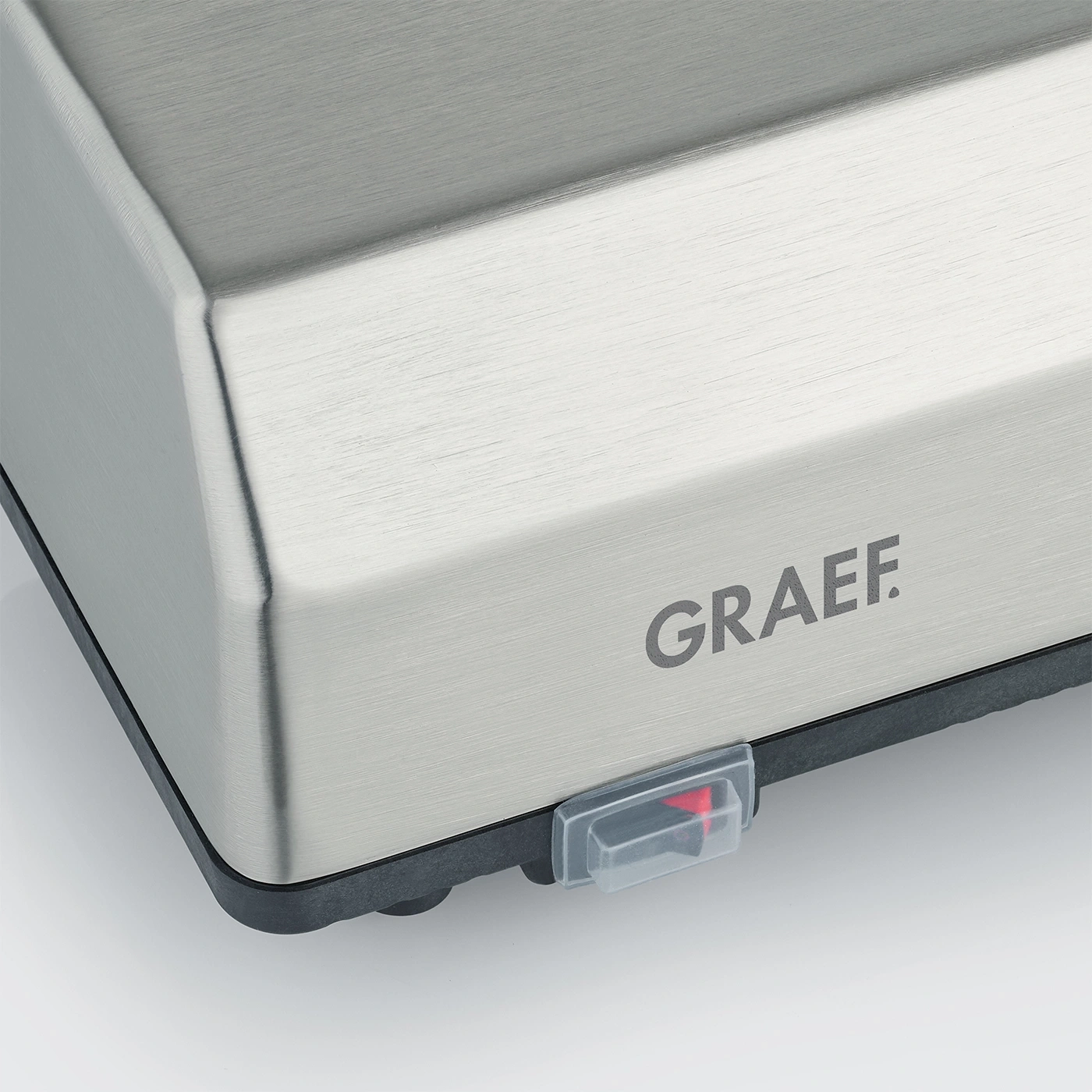 Graef Gerät, Metall, Detail, Schalter, Logo, Edelstahl, Nahaufnahme, Technik, Design, modern