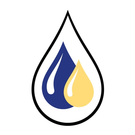Logo di due gocce d'acqua, una blu e una gialla, all'interno di un contorno nero.