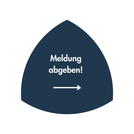 Blauer Pfeil mit Text 'Meldung abgeben!' auf schwarzem Hintergrund.