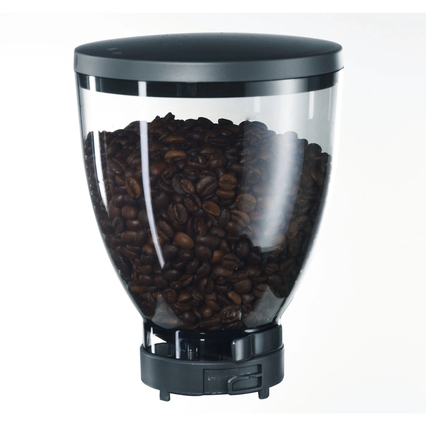Kaffeebohnenbehälter, gefüllt mit Kaffeebohnen, transparent, schwarz, Kaffee