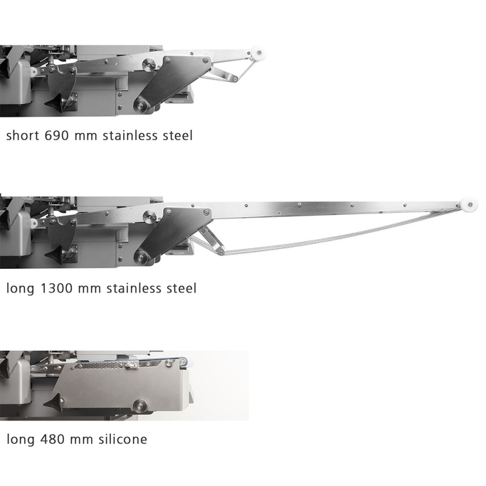 Machine parts: stainless steel, silicone, various lengths.