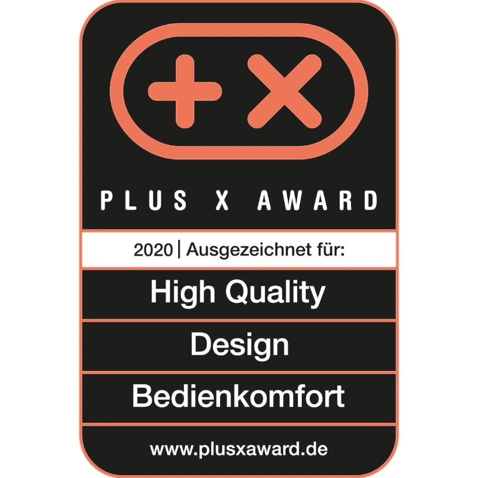 Plus X Award 2020 Auszeichnung für High Quality, Design, Bedienkomfort