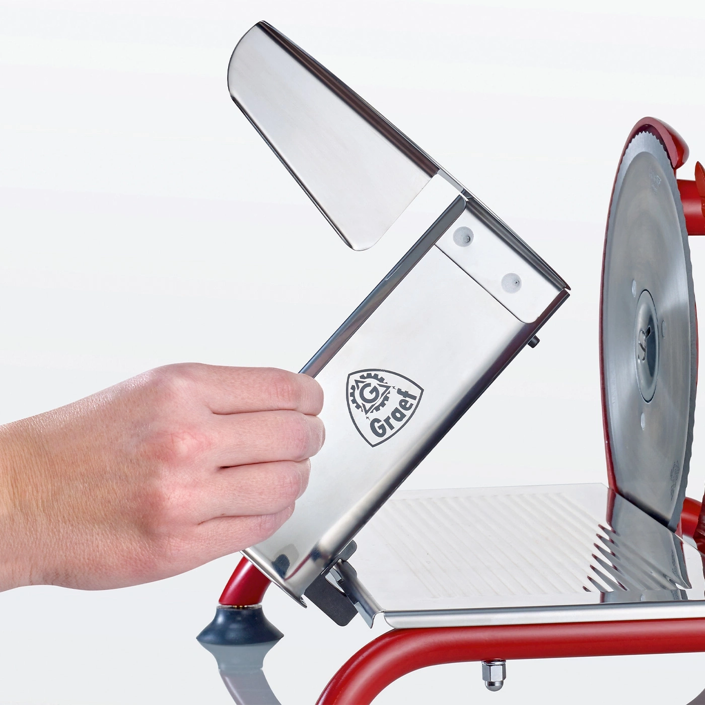 Fleischschneidemaschine, rot, silber, Hand, Graef, Klinge, Lebensmittel, Küche, Gerät, Metall