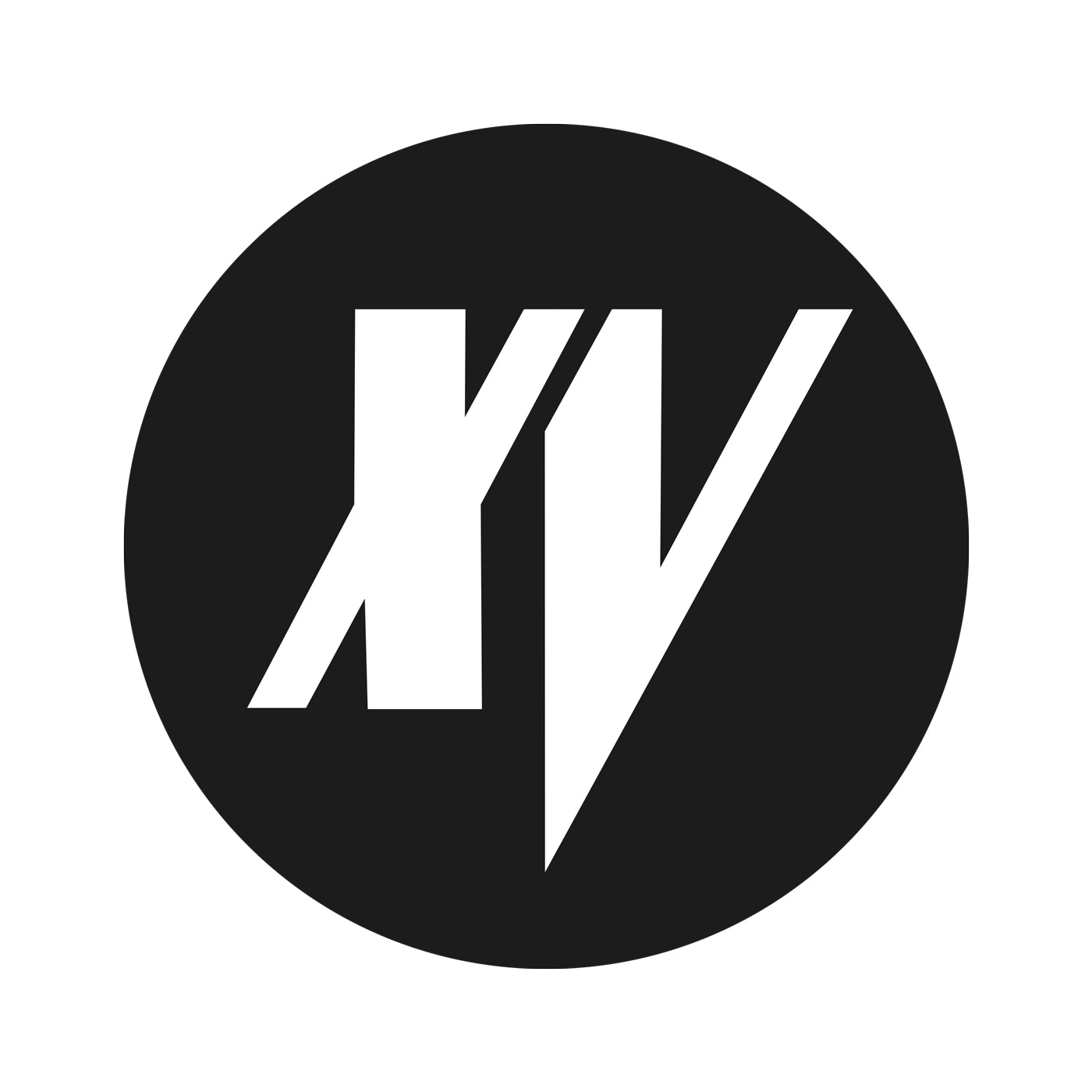 Logo mit XV-Symbol in einem schwarzen Kreis, weißes Design
