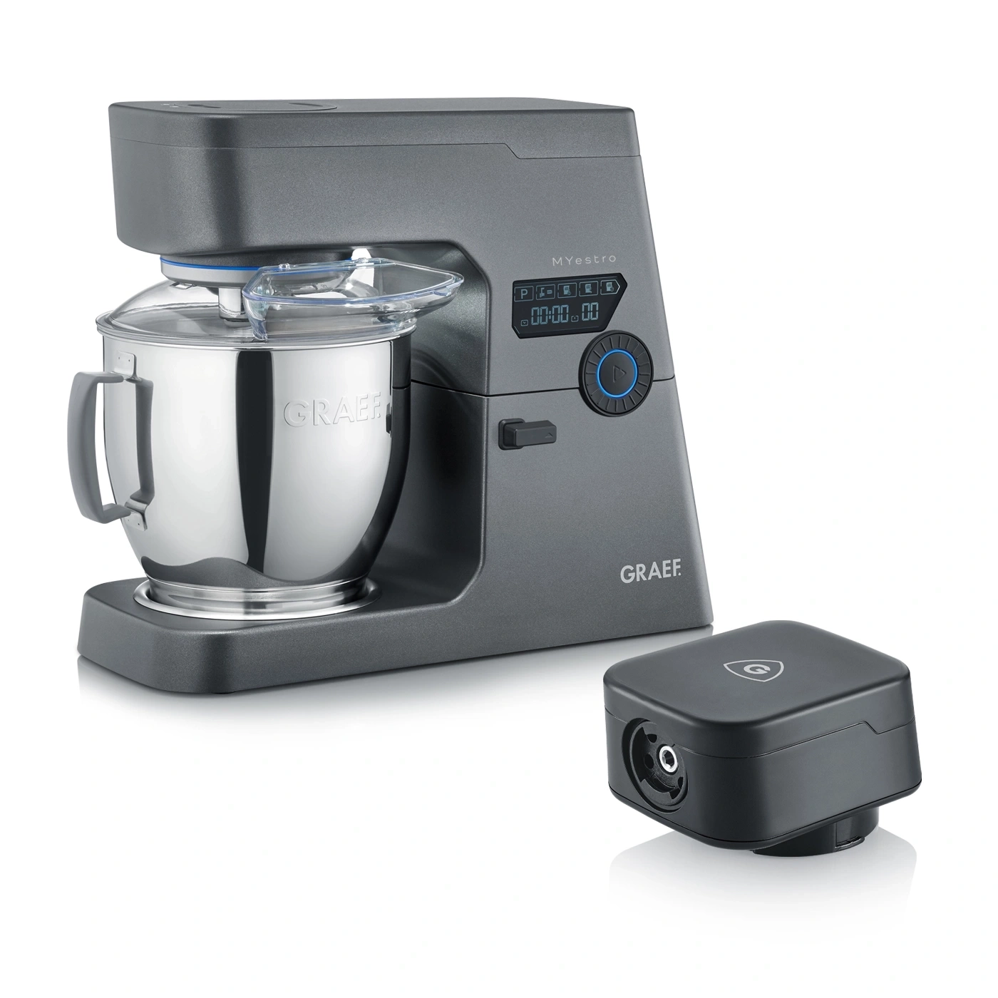 Küchenmaschine mit Zubehör, grau, Edelstahl, Myestro, Graef, Mixer, Kochen