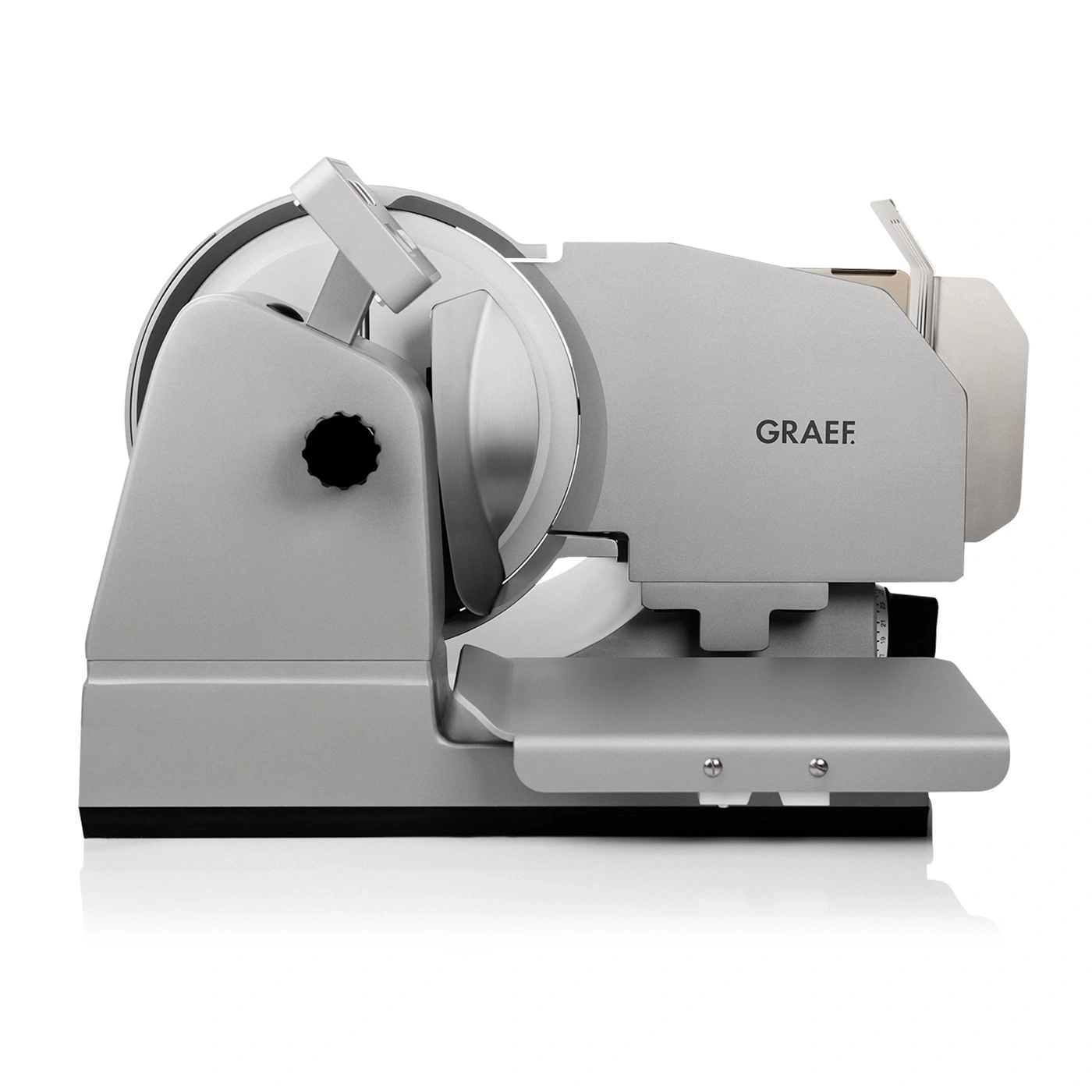 Graef Fleischschneidemaschine, silberfarben, professionelles Küchengerät, scharfes Messer, Lebensmittel