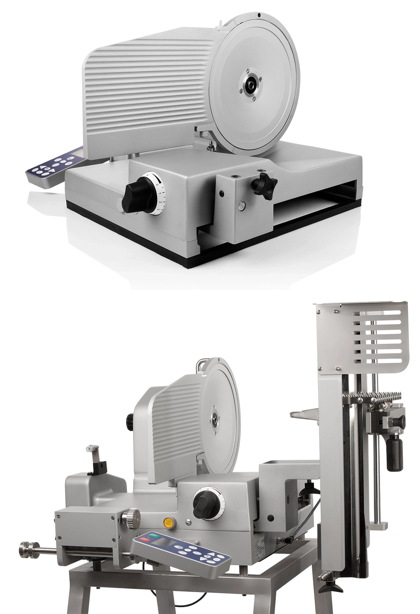 Fleischschneidemaschine, silberfarben, professionelles Küchengerät, Detailaufnahme, isoliert