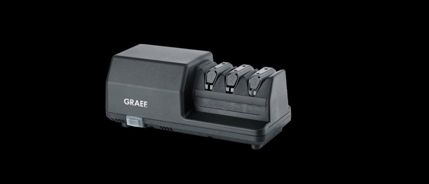 Graef Messerschärfer, elektrisch, schwarz, mit drei Schärfpositionen, Küchenutensil