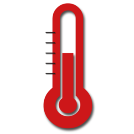Red thermometer showing rising liquid, indicating the temperature level.