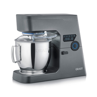 Graef Küchenmaschine, grau, Edelstahl-Schüssel, digitales Display, modernes Design, Küchengerät