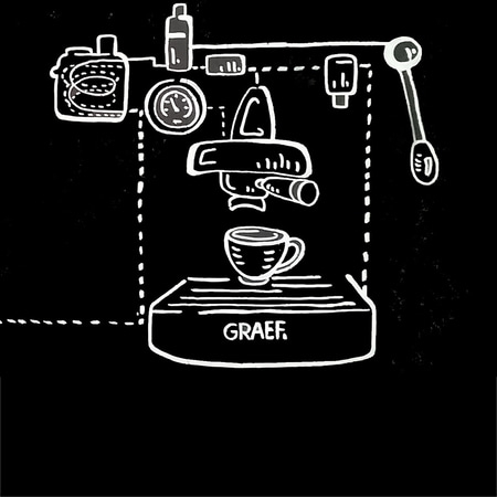 Kaffeemaschine, schwarz-weiß, GRAEF, Zeichnung, Espresso, Kaffee, Technik, Design, Illustration, Skizze
