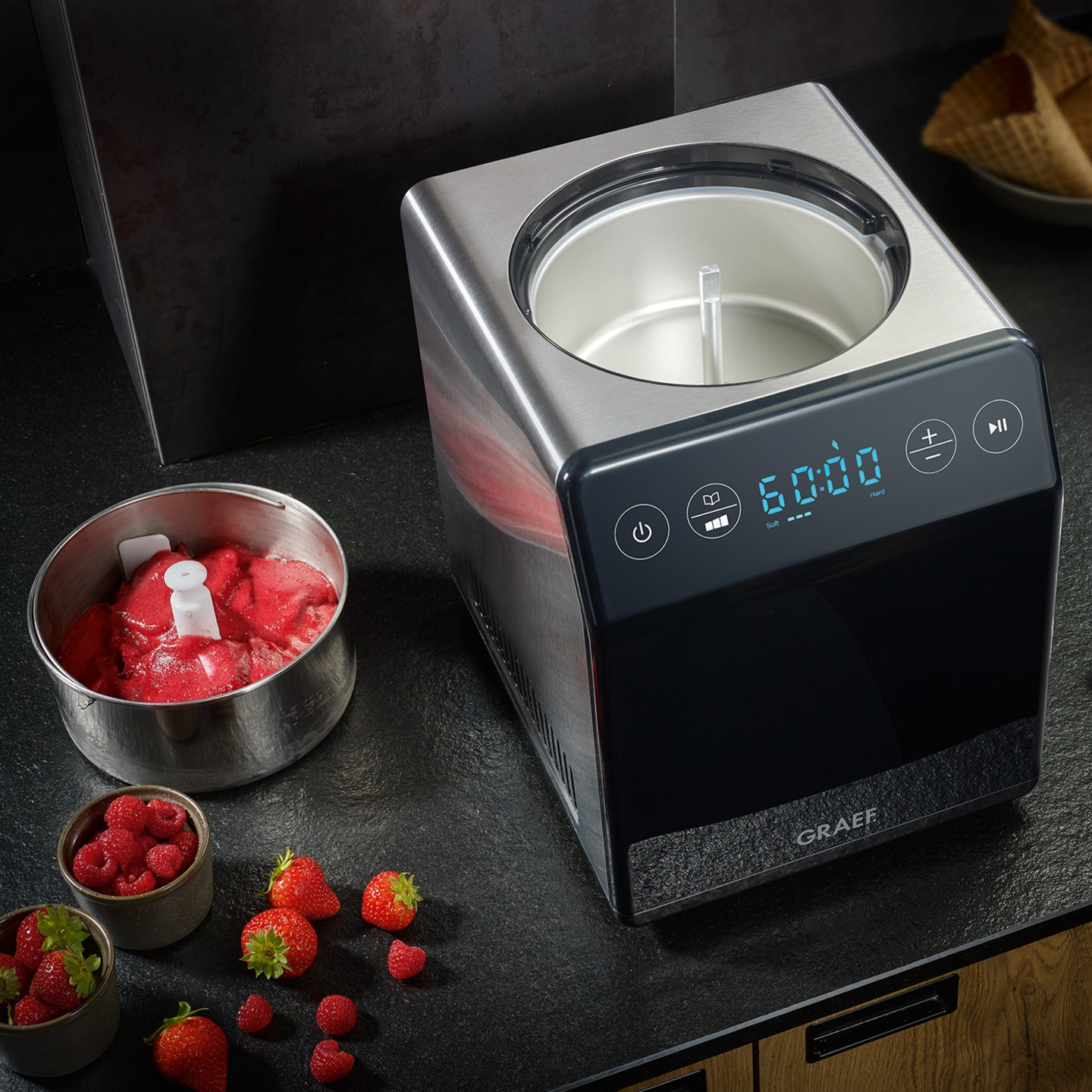 Eismaschine IM700, Edelstahl-schwarz 2 in 1 mit Joghurtfunktion