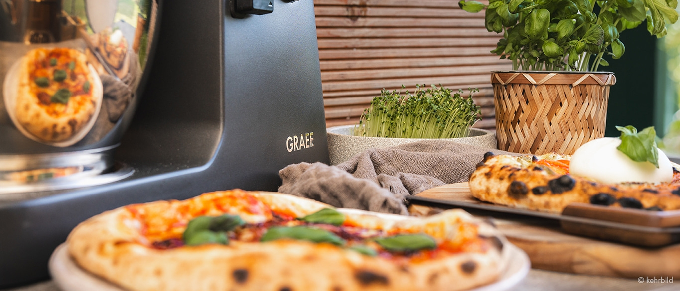 The stand mixer is in the outdoor kitchen; bake your own pizza