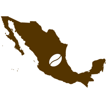 Carte du Mexique avec grain de café, représentant la production de café.