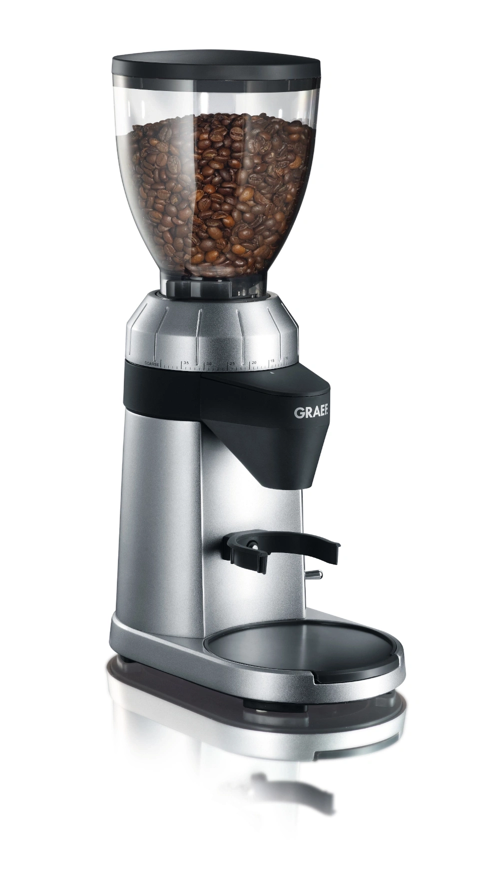 Kaffeemühle mit Bohnen, silberfarben, Marke GRAEF, für Kaffeezubereitung