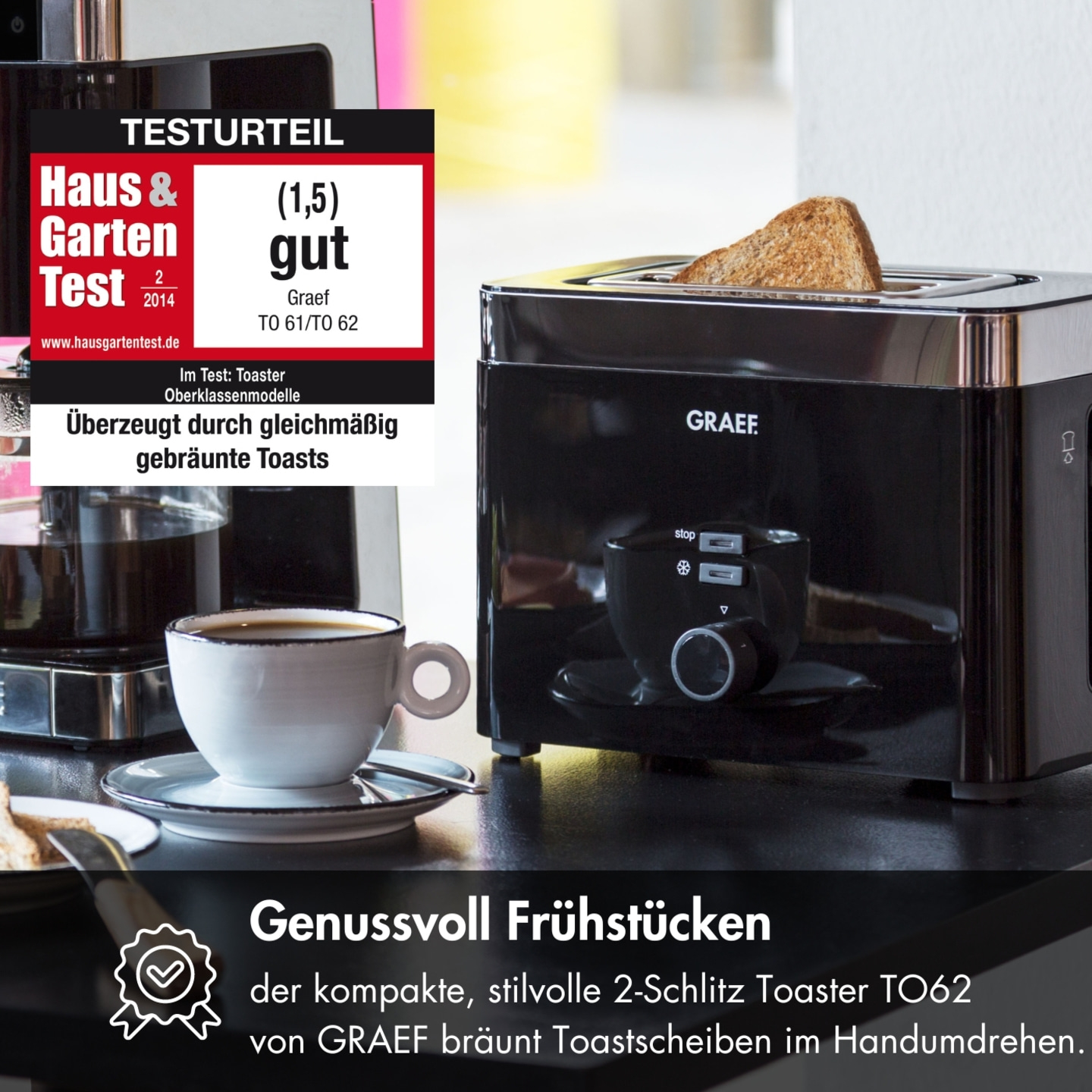 Toaster TO62 kompakt, für 2 Scheiben Toast