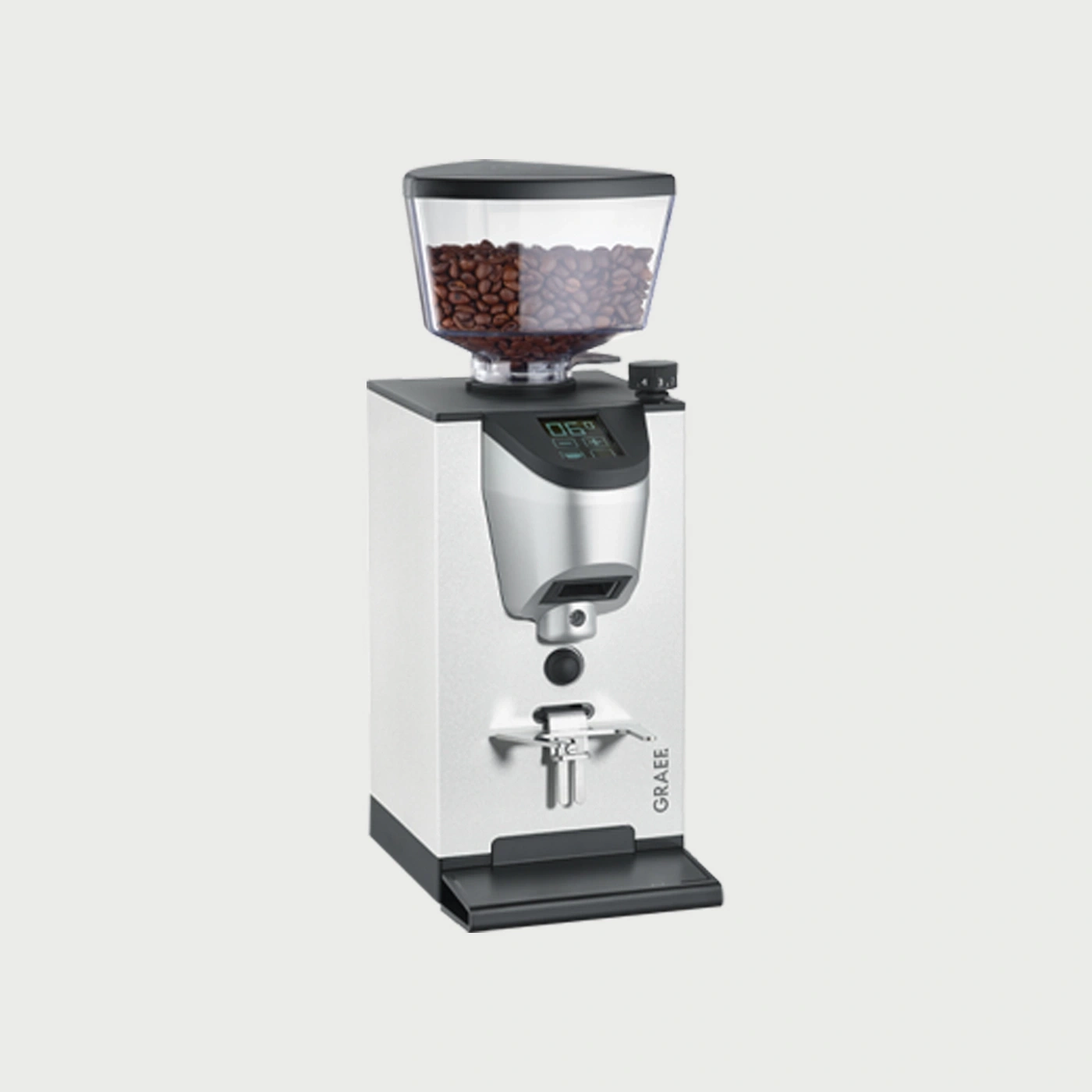 Kaffeemühle mit Bohnen, silber und schwarz, GRAEF-Logo, modernes Design