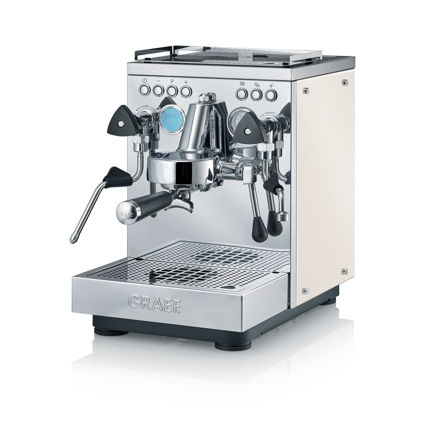 Siebträger-Espressomaschine Estessa Edelstahl / Perlmuttweiß