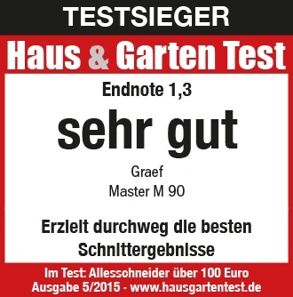 Testsieger Haus & Garten Test, Endnote 1,3, sehr gut, Graef Master M 90, Schnittergebnisse.