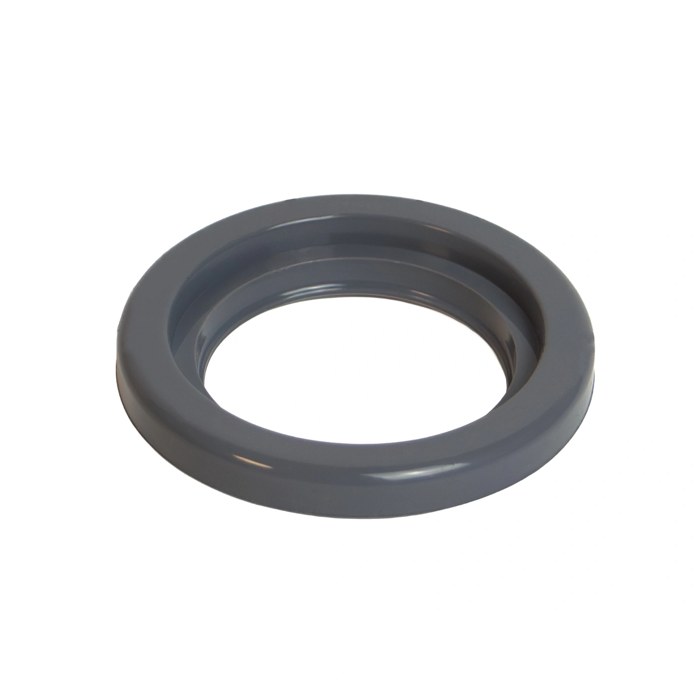 Grauer Ring mit innerer Nut, isoliert auf weißem Hintergrund.