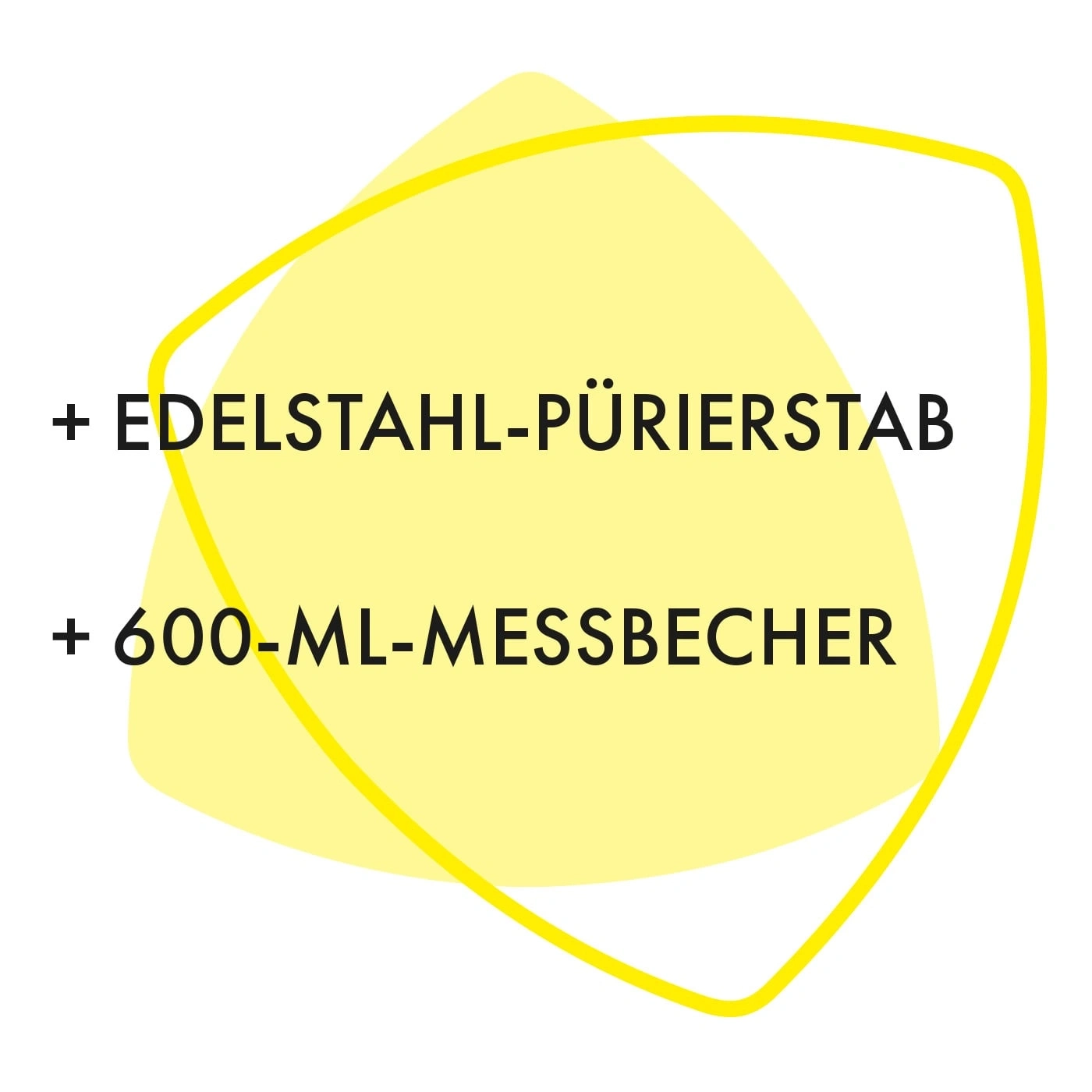 Edelstahl-Pürierstab und 600-ml-Messbecher auf gelbem Hintergrund