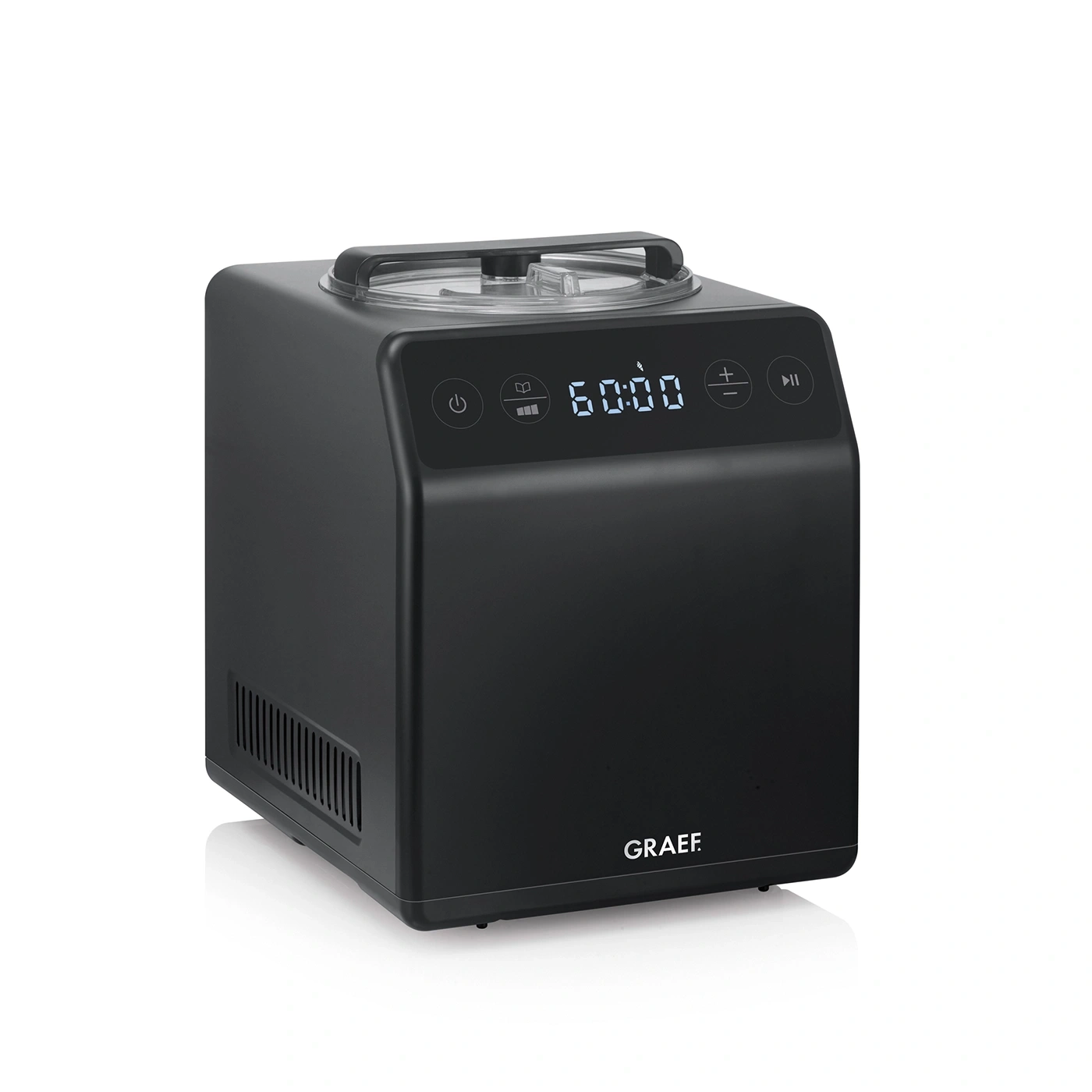 Schwarze Eismaschine mit Anzeige 60:00 von GRAEF.