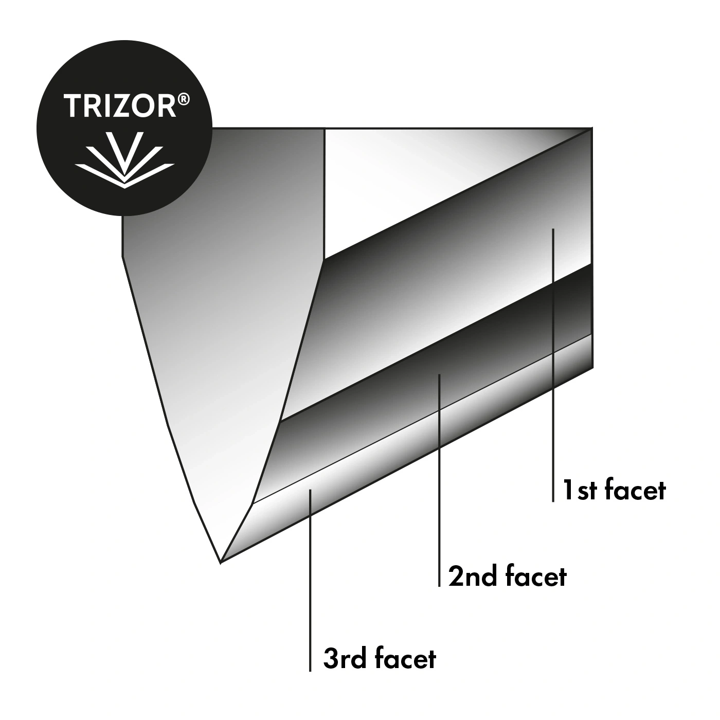 Grafik mit drei Facetten und dem TRIZOR®-Logo in Schwarz und Weiß.
