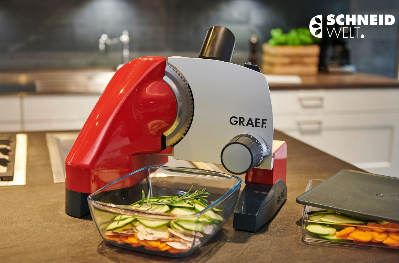 Graef Allesschneider mit Gemüse, Küche, Schneidemaschine, Lebensmittel, Zubehör