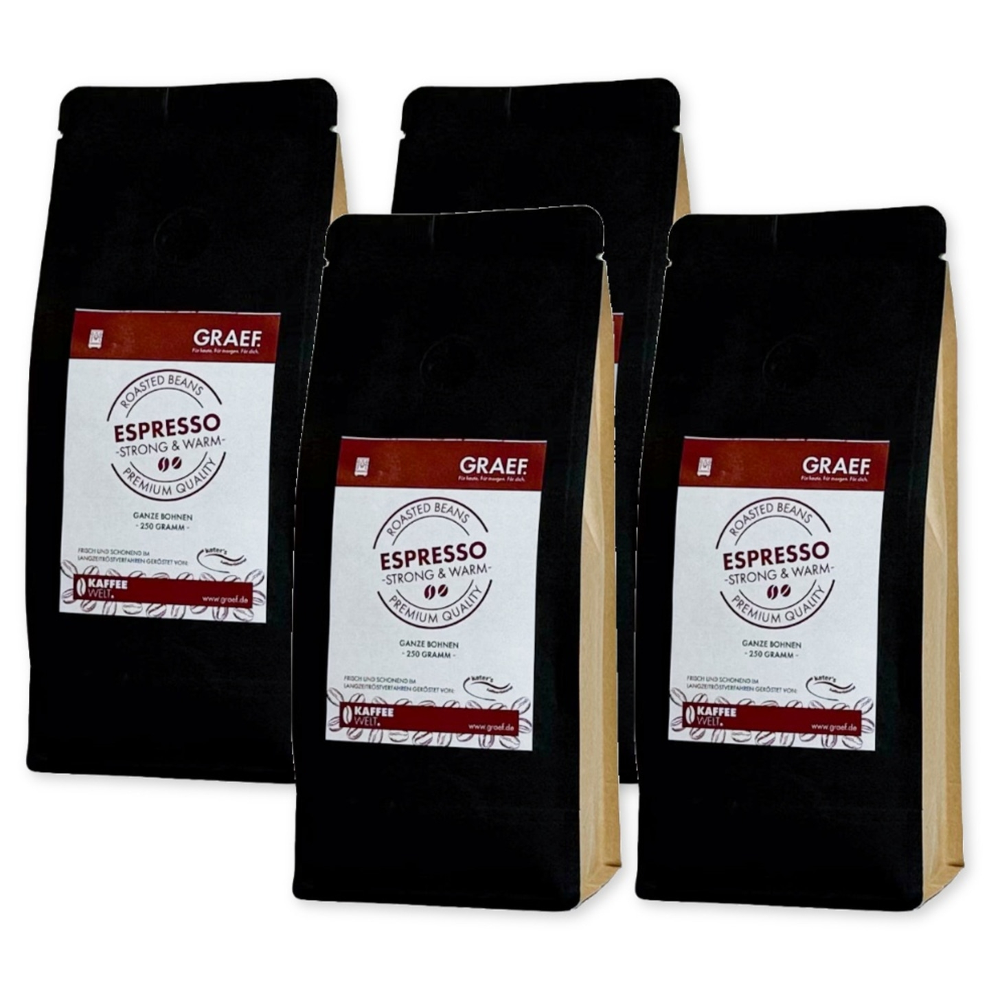 Vier Packungen Kaffee der Marke GRAEF mit der Geschmacksrichtung Espresso im Angebot.