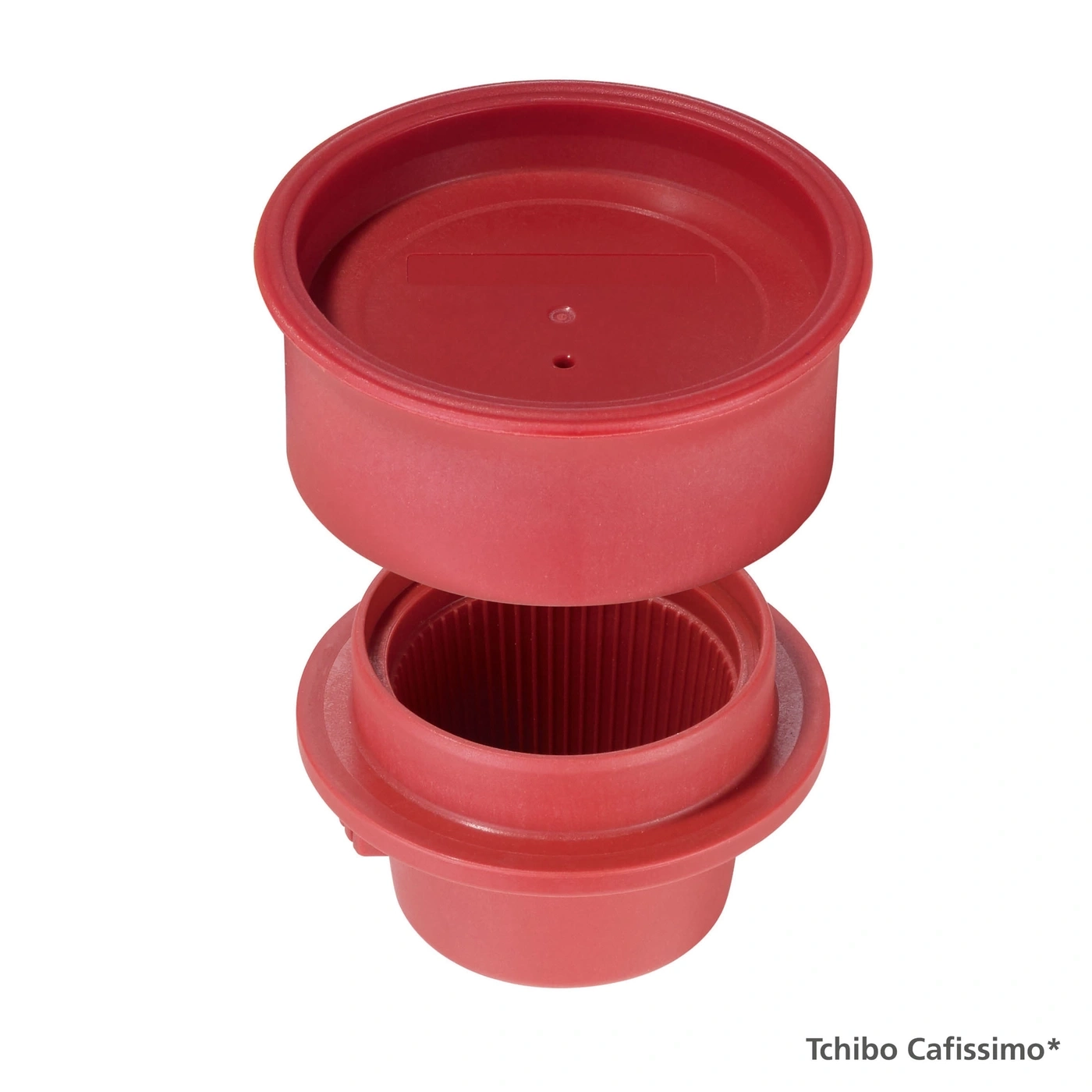 Roter Kaffee Filterhalter, Tchibo Cafissimo, geöffnet, Detailaufnahme, isoliert