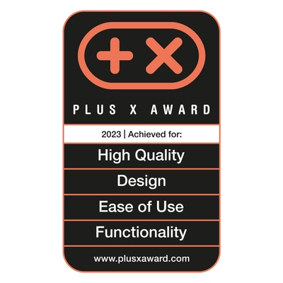 Plus X Award 2023 per alta qualità, design, facilità d'uso e funzionalità.