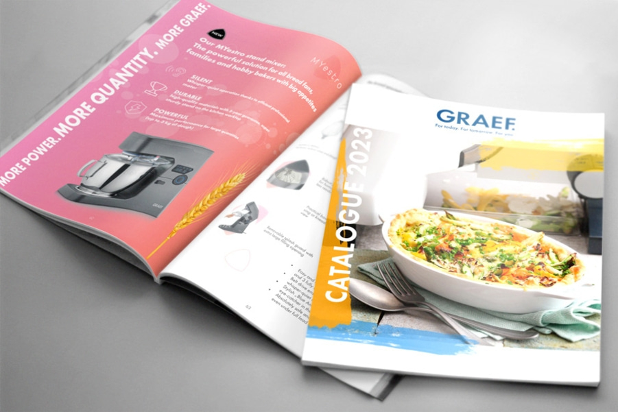 Graef catalog 2023 with kitchen appliances and food, close-up shot