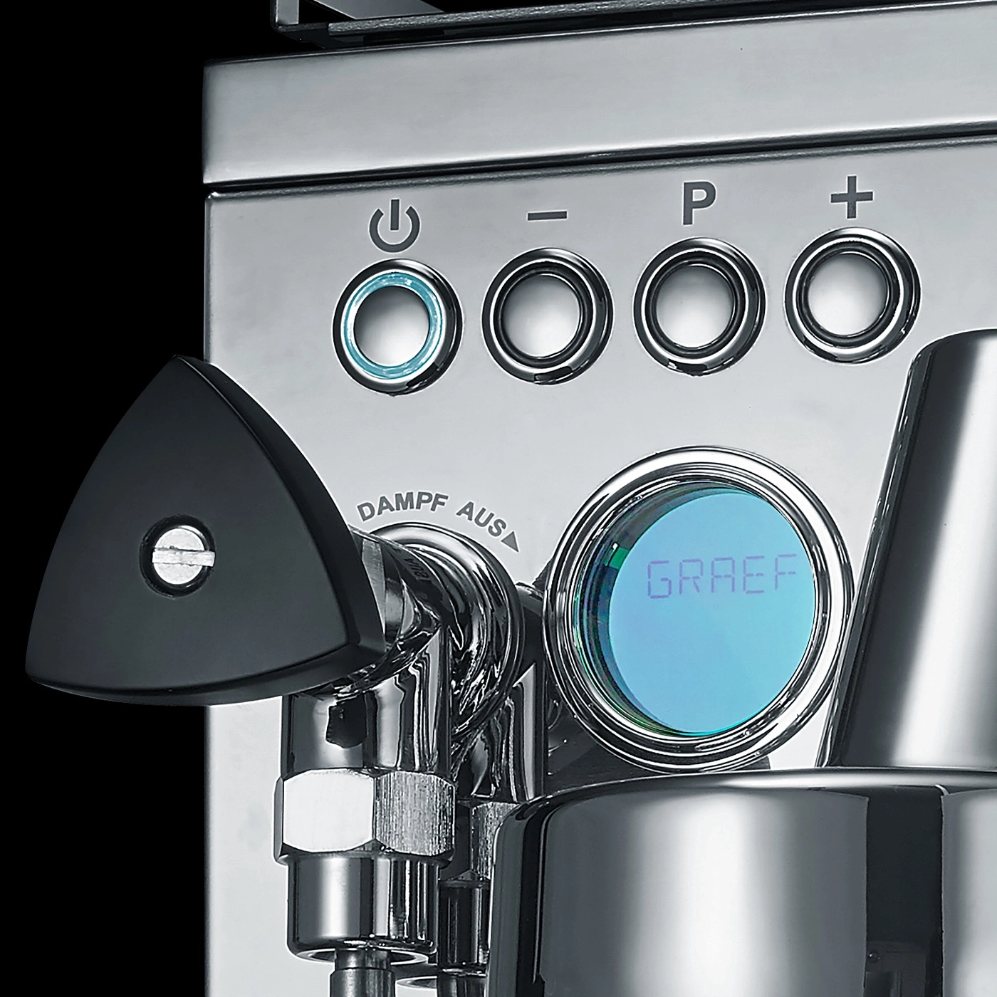 Kaffeemaschine mit Knöpfen und Display, GRAEF-Logo, Dampf-Auswahl